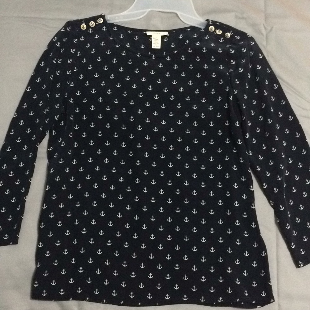 J. Crew Navy & White Anchor Silk Shirt ⚓️